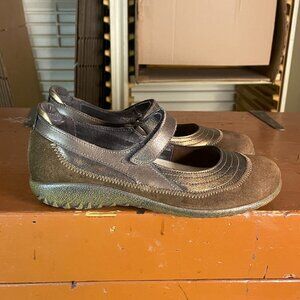NAOT Women's Size 8 Kirei Bronze Brown Suede Hook & Loop Mary Janes Shoes